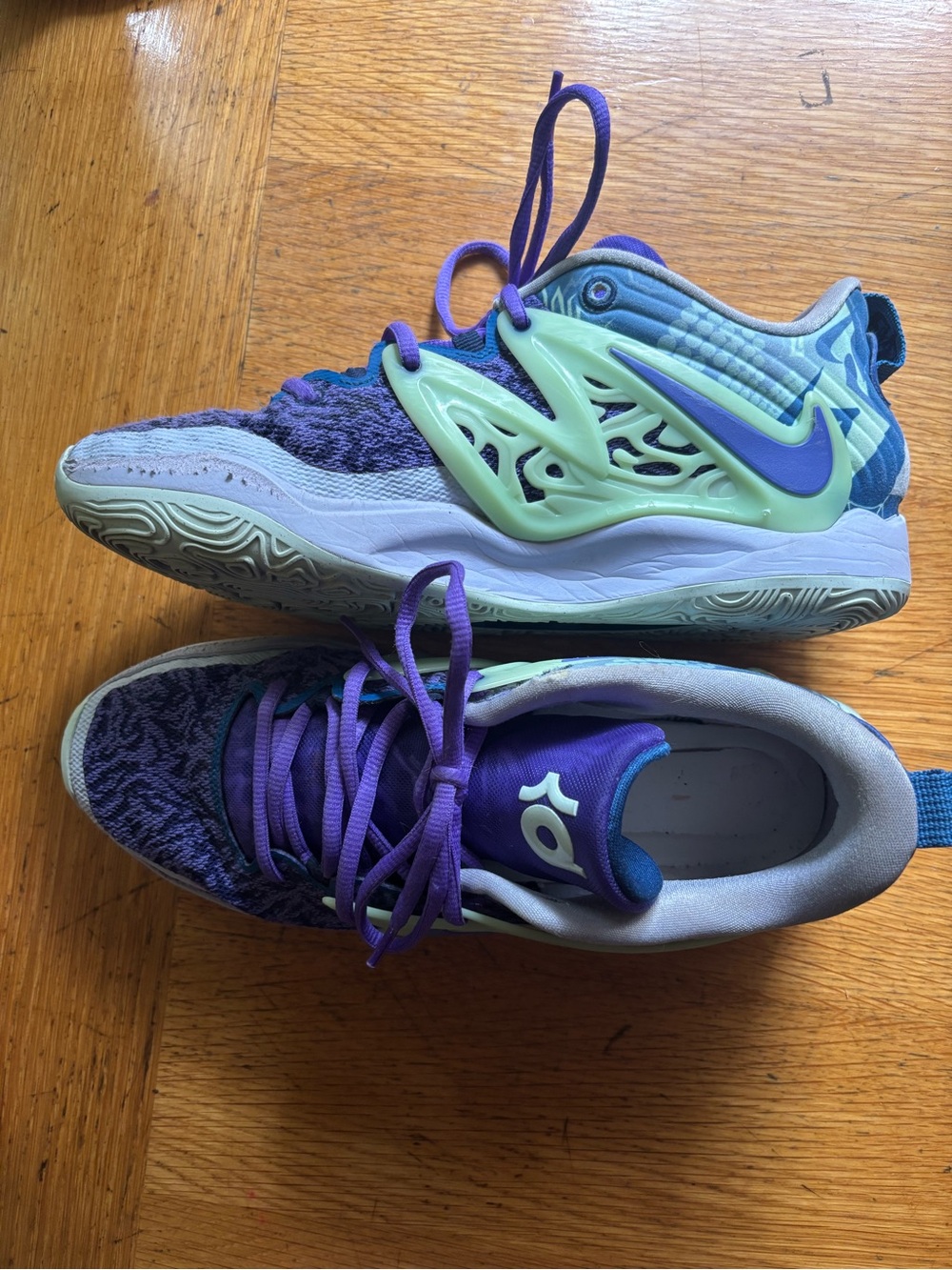 Nike KD basketball Shoes in Purple, Teal, and Mint